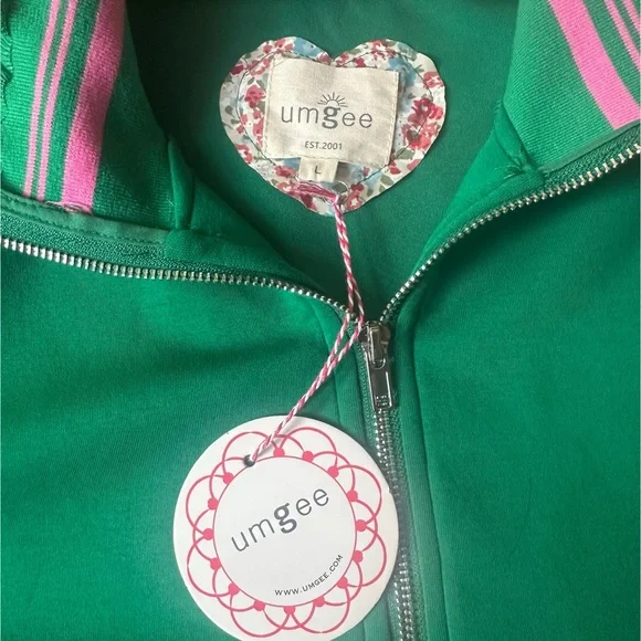 Umgee Half Zip Pullover Top Green Pink Striped Collar Oversized Large - Picture 4 of 11